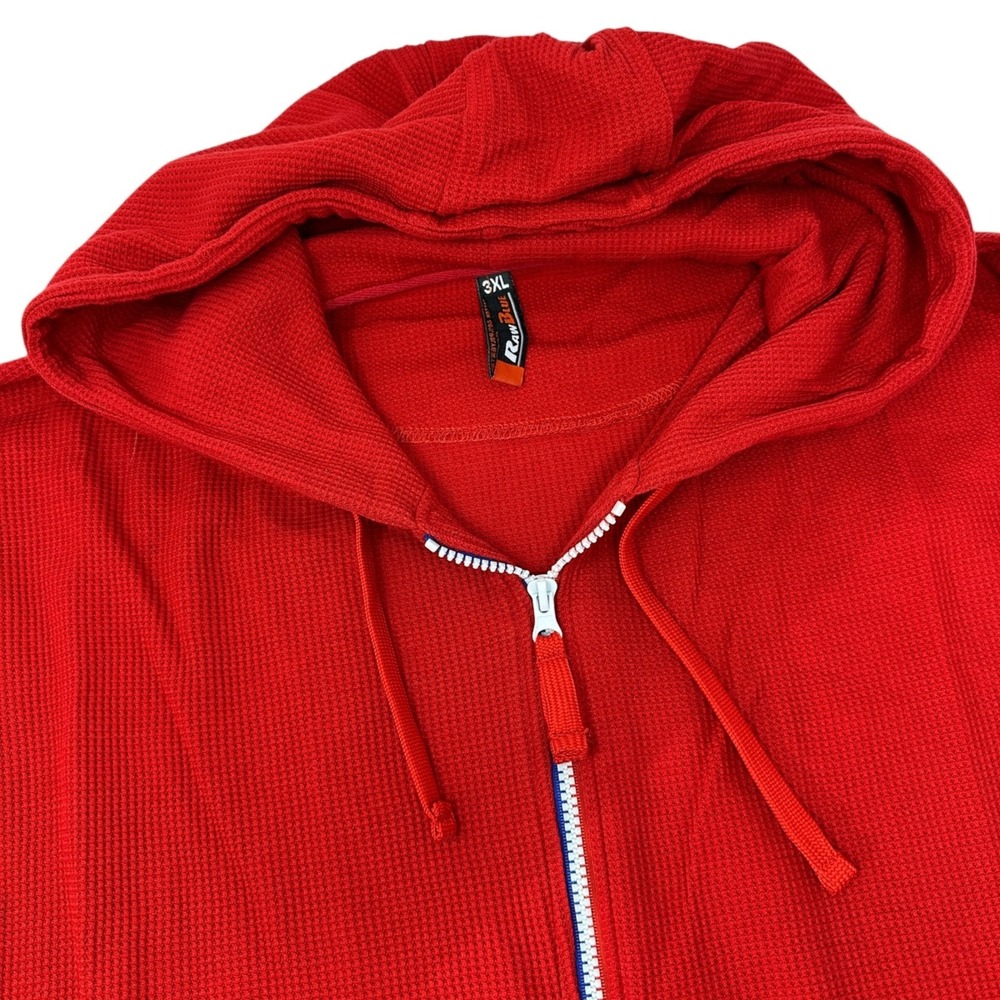 RAW BLUE Waffle Knit Full Zip Hooded‎ Red White Blue Accents Track Jacket 3XL